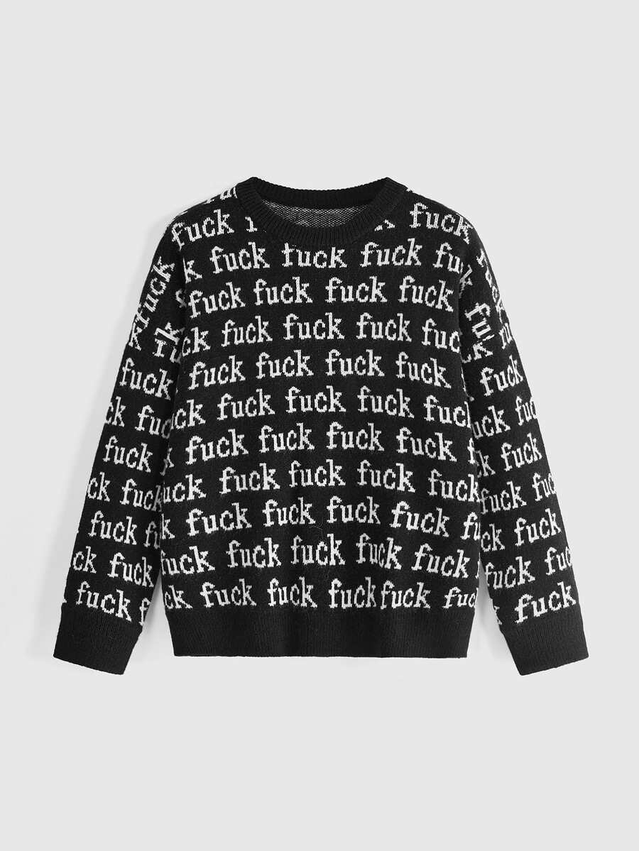 ROMWE Hippie Plus Size Fashion Jacquard Contrast Color Long Sleeve Pullover Sweater - Black - View 1