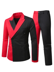 Manfinity Mode Men's Color-Block Suit Jacket And Pants Set, Fashionable Outfit For Parties And Performances, Formal, Ceremonial Use - Multicolor - View 5