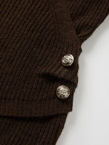 SHEIN Fall Chic Mock Neck Wrap Knit Top, Long Sleeve Button Detail Slim‑Fit Women Pullover - Apricot - View 6
