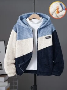 SHEIN Kids Tween Boy Quilted Patchwork Towel-Embroidered Vest With Christmas Winter Sweatshirt Fall Blouses - Dusty Blue - View 3