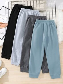 SHEIN 4件組買2送2兒童青少年男孩休閒學院風極簡實用百搭運動長褲套裝，男孩套裝，適合春季/夏季/情人節/秋季 - 彩色 - 查看 5