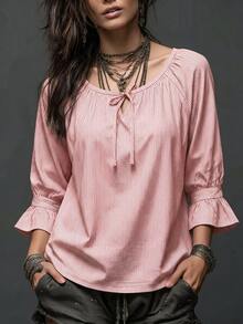 Breezaya 女款條紋休閒日常外出襯衫 - 粉色 - 查看 3