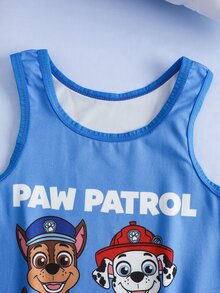 SHEIN | PAW Patrol طقم تانك توب وشورتات بطباعة كرتونية وحروف للأولاد الصغار - ازرق ضبابي - مشاهدة 4