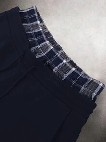STYNVO 男士拼接格紋抽繩腰鬆弛休閒運動長褲 - 藏蓝色 - 查看 4