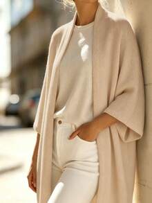 SHEIN Women's Solid Color Casual Versatile Daily Long Sleeve Cardigan - Apricot - View 6