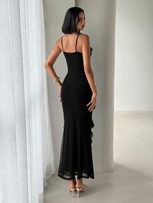 Aloruh Women's Spring/Summer Bohemian Ruffle Trim Slim Fit Dress - Black - View 2