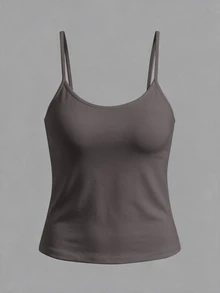 SHEIN BASICS 女款素色休閒日常穿搭細肩帶背心上衣 - 深灰色 - 查看 7