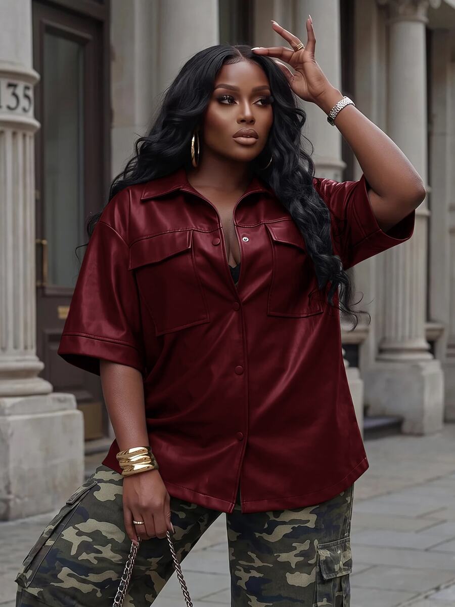 Slaydiva Plus Size Women's Solid Color Casual Versatile Daily Jacket Winter - Red - View 1