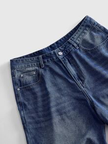 ROMWE MEN Street Life Men's Embroidered Pattern Loose Fit Denim Jeans - Blue - View 4