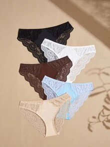 Lullawish 5pcs/Pack Women's Floral Lace Sexy Fashion Triangle Panties - Multicolor - View 1