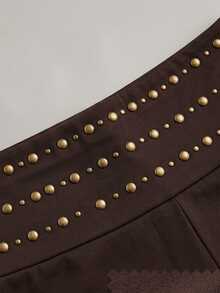 Auralis Brown High-Stretch High-Waisted Fold-Over Fitted Shorts – Modern, Elegant, And Distinctive - Brown - View 4