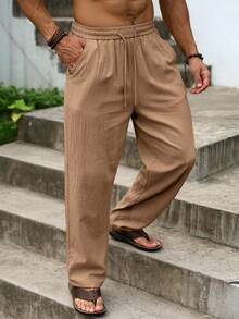 VENTUSAIL Men's Plus Size Solid Color Drawstring Waist Pocket Casual Pants - Maroon - View 5