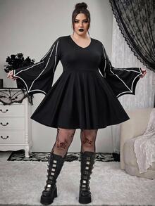 SHEIN CURVE+ Plus Size Women's Halloween Pattern Dress - Black - View 5
