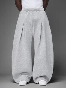 STYNVO Men's Drawstring Waist Pleated Casual Versatile Daily Wear Sweatpants - Light Grey - View 1
