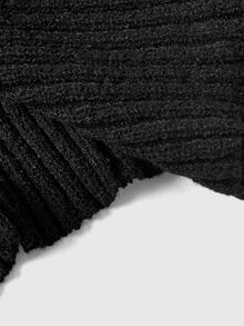 ROMWE Gothic Wanderer Style Hooded Asymmetrical Hem Ribbed Long Sleeve Cardigan For Women - Black - View 5
