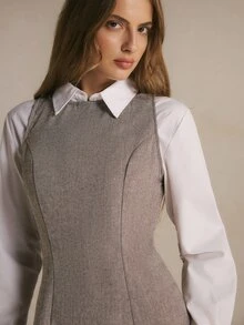 Poéselle 女款純色圓領無袖休閒百搭洋裝，女性節慶穿搭服飾 - 咖啡棕 - 查看 6