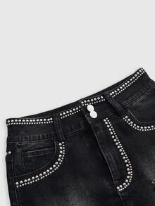 ROMWE Women's Y2K Party Hot Girl Sequin Black Denim Skirt - Black - View 3