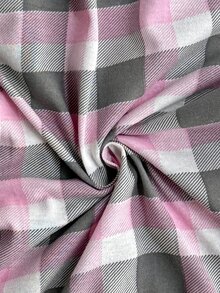 SHEIN طقم بيجامة وردي رمادي بطبعة مربعات مع أزرار أمامية وأكمام طويلة وياقة طية قميص & بنطال - متعدد الألوان - مشاهدة 5