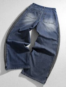 ROMWE MEN Street Life Men's Tiger Embroidered Pocket Loose Casual Denim Jeans - Blue - View 2