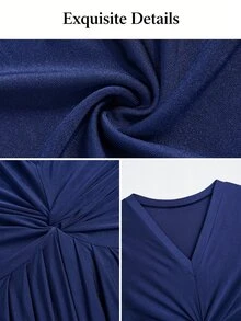 SOLERSUN Plus Size Women's Solid Color Pleated Casual Party Dress - Navy Blue - View 8