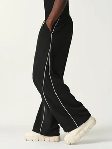 STYNVO Men's Striped Colorblock Drawstring Waist Sweatpants With Pockets - Black - View 4