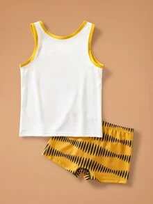 GARFIELD | SHEIN Young Boy Cartoon Print Tank Top And Contrast Color Shorts Underwear Set - White - View 3