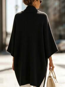 SHEIN 女款純色 3/4 袖寬鬆休閒針織開襟衫 - 黑色 - 查看 2