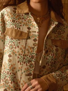 MOTF STUDIO WOMEN'S AUTUMN/WINTER VINTAGE JACQUARD PATCHWORK VELVET COLLAR SHORT JACKET - Multicolor - View 3