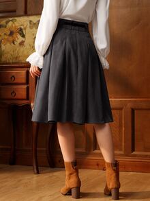 Vintamour Women's Solid Color High Waist Pleated Elegant Commuter Skirt - Dark Grey - View 7