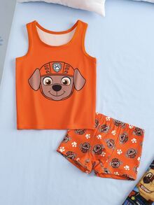 SHEIN | PAW Patrol Young Boy Cartoon Print Tank Top And Boxer Briefs Set - Orange - View 1
