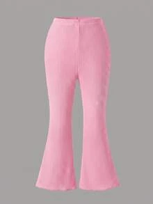 SHEIN Playful Pals 女童休閒基礎款黑色、灰色與粉色 3 件組高腰喇叭褲，多色可選，提供更多搭配選擇 - 彩色 - 查看 7