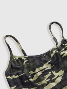 ROMWE Y2K Sexy Camo Cutout Backless Beaded Criss-Cross Tie Strap Tank Top For Women - Army Green - View 3