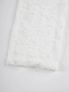 Beetlejuice X SHEIN Women's Street Letter Print Lace Patchwork Cuff Top - White - View 8