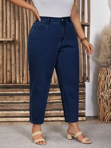 EMERY ROSE Plus Size Casual Versatile Straight Leg Denim Jeans With Pockets - Dark Wash - View 4