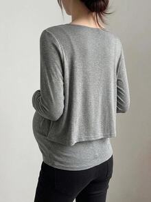 DAZY Slim Fit Tie Bow Tank Top Short Cardigan Casual Vacation Korean Style Spring Autumn Maternity 2 Pieces Set - Grey - View 2