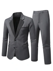 Manfinity Bizformal Men's Mature Casual Daily Versatile Colorblock Lapel Neck Jacket And Pants Suit Set - Multicolor - View 4