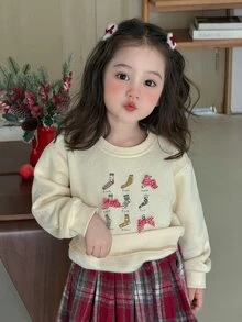 DAZY Sweatshirt Lengan Panjang Berkerah Bulat Motif Pita untuk Bayi/Balita (Perempuan), Musim Gugur/Dingin - Krem - View 4
