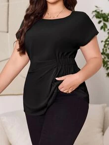 Reflora Plus Size Women Solid Color Casual Versatile Daily Wear Shirt - Black - View 5