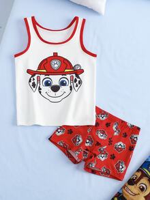 SHEIN | PAW Patrol 2pcs Young Boy Set Undershirt & Boxer Briefs Co-Branded 4-7Y Red Series - Red and White - View 3
