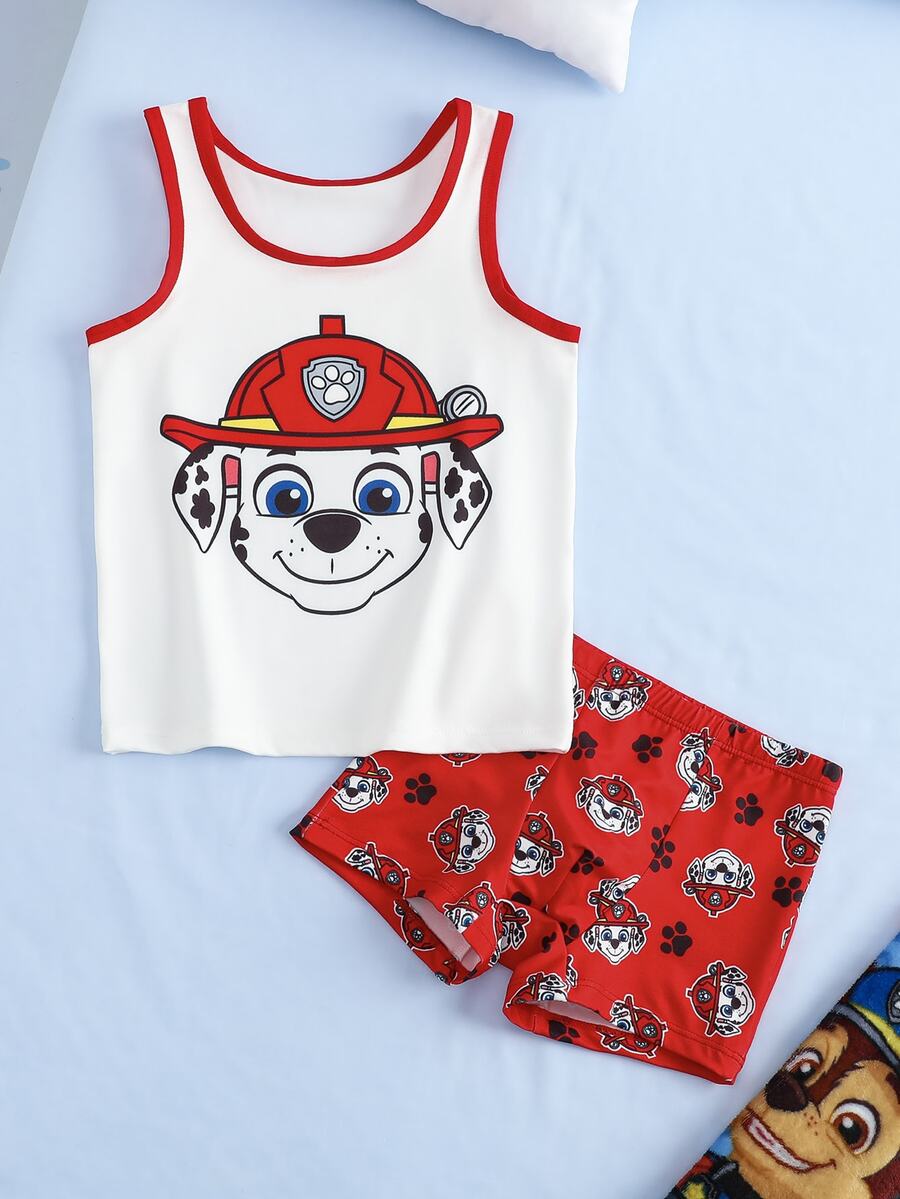 SHEIN | PAW Patrol 2件組 男童內衣與四角內褲套裝 聯名款 4-7歲 紅色系列 - 紅白色 - 查看 1