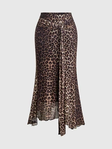 ROMWE Women's Vintage Boho Hippie Leopard Print Paisley Pattern Asymmetrical Hem Skirt - Multicolor - View 1