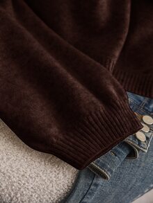 CosyJoli Sweater Wanita Ukuran Besar dengan Pita di Belakang, Mode Musim Gugur/Dingin, Nyaman dan Serbaguna - Coffee Brown - View 5