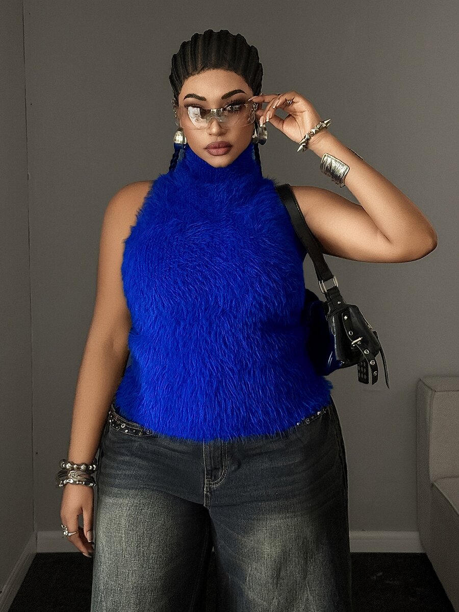 Maweii Plus Size Women's Mink Fur Texture Ultra Short Fashion Sweater Vest