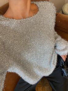 Livesso Autumn/Winter Silver Round Neck Long Sleeve Cable Knit Fitted Ribbed Knit Casual Women's Sweater - Silver - View 1