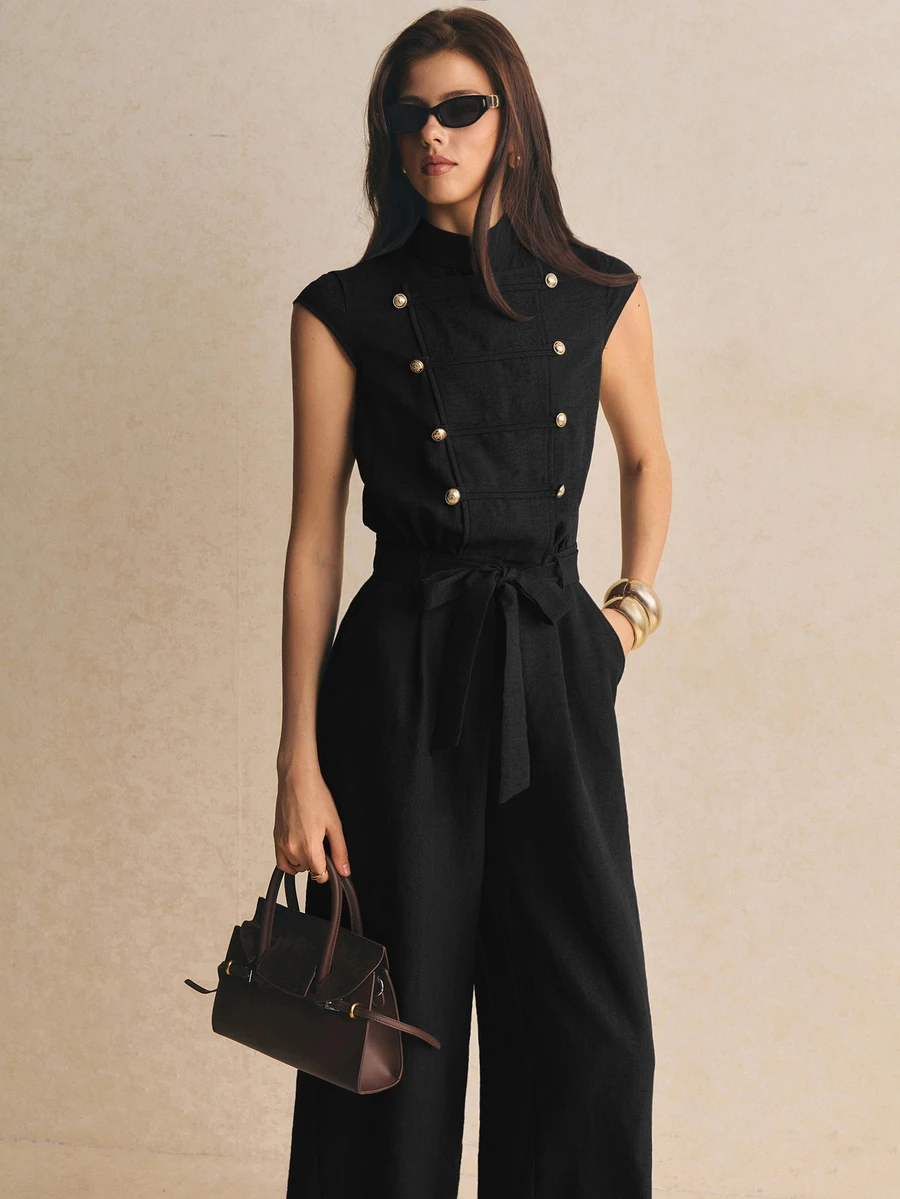 Poéselle Women's Solid Color Casual Daily Wear Jumpsuit - Black - View 1