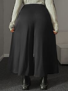 Maweii Plus Size Black High Waist Pleated Wide Leg Suit Pants - Black - View 3