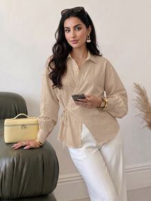 Solavon Women's Solid Color Casual Versatile Daily Wear Shirt - Brown - View 6