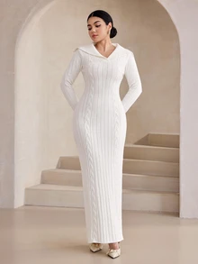 Graceveil Women's Solid Color Casual Everyday Knit Dress - White - View 3