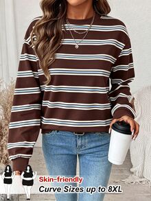 SHEIN CURVE+ Vintage Striped Women's Plus Size Sweatshirt - Multicolor - View 1