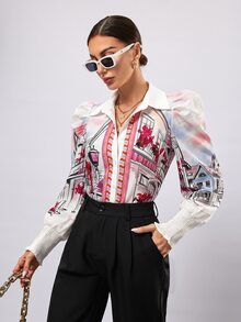 Aveloria Modichic 女款繪畫印花鈕扣開襟長袖襯衫 - 粉色 - 查看 4
